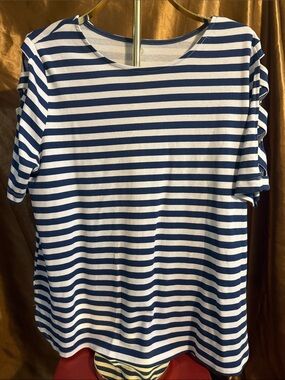 Ruby Rd. Navy & White Striped Crew Neck Tee